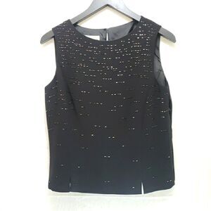 Evan-Picone Black Beaded Sleeveless Blouse Women's Size 6 Fully Lined Side Zip